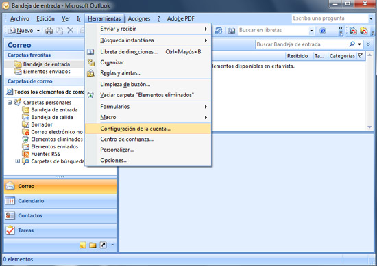 Configurar cuenta en Outlook